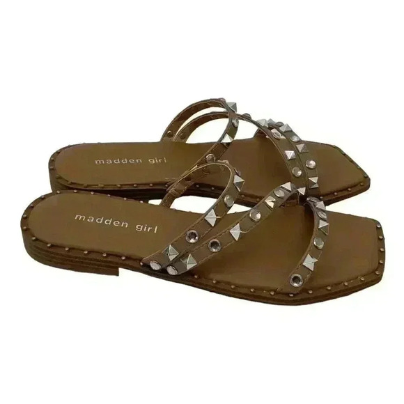 Madden Girl Sophii Size 6.5 Strappy Studded Jewels Slip on Flats Sandals - Picture 5 of 7